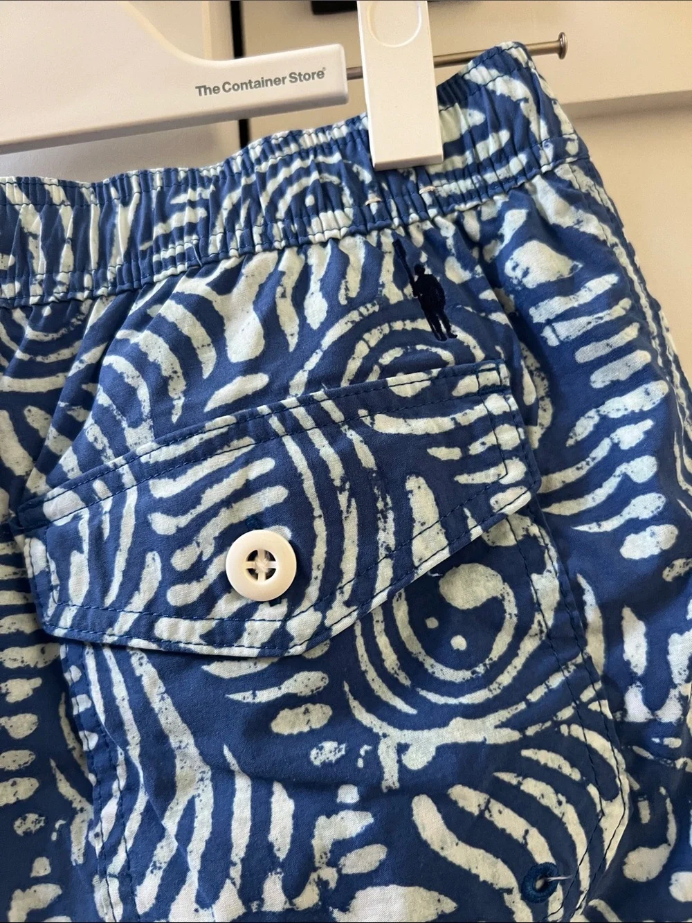 J. Crew Blue Wave-Print Men’s Swim Shorts with Orange Drawstring
